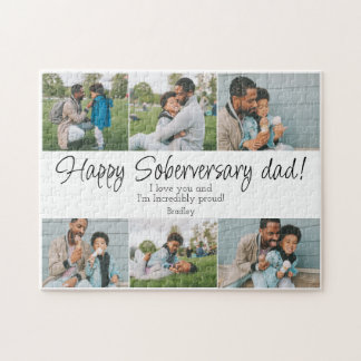 Happy Soberversary Dad 6 Photos Personalized Jigsaw Puzzle