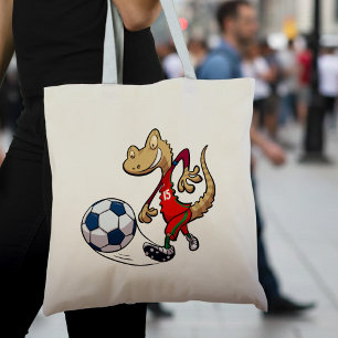 Happy Soccer Star Gecko Kicking Football Cartoon Tote Bag