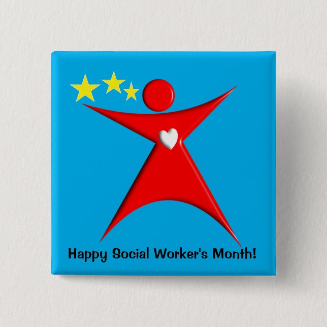 Happy Social Worker's Month Blue 2 Inch Square Button (Front)