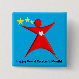 Happy Social Worker's Month Blue 2 Inch Square Button