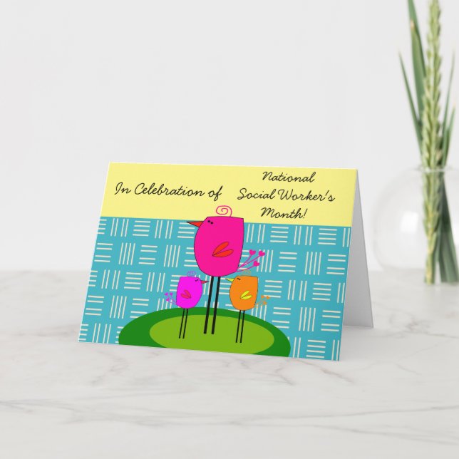 Happy Social Worker's Month Whimsical Birds Thank You Card (Front)