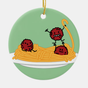 Happy Spaghetti and Meatballs Ceramic Ornament
