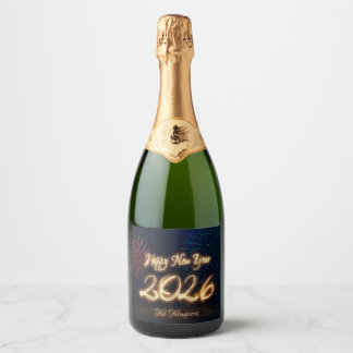 Happy Sparkling New Year 2026 Fireworks Sparkling Wine Label