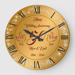 Happy Sparkly Customize Gold 50th Anniversary Large Clock