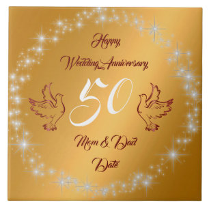Happy Sparkly Customize Gold 50th Anniversary Tile