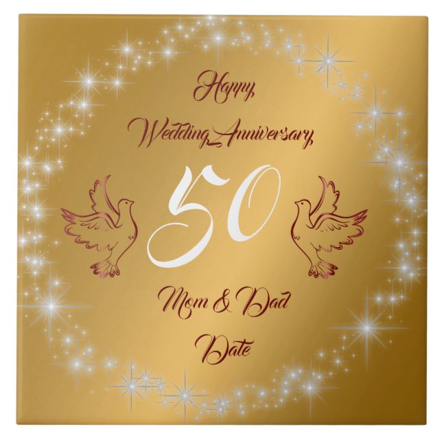 Happy Sparkly Customize Gold 50th Anniversary Tile (Front)