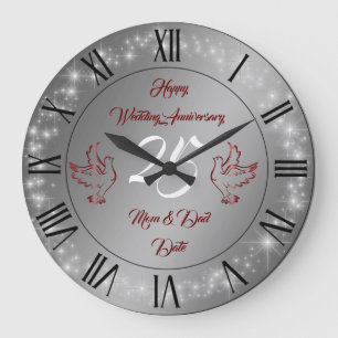 Happy Sparkly Customize Silver 25th Anniversary Large Clock