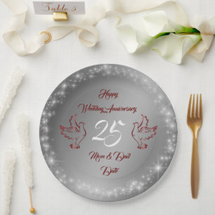 Happy Sparkly Customize Silver 25th Anniversary Paper Plate
