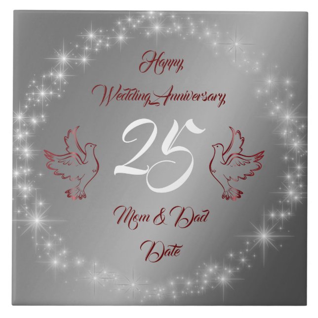 Happy Sparkly Customize Silver 25th Anniversary Tile (Front)