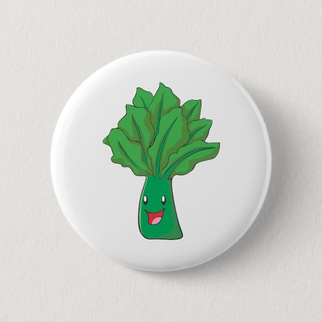 Happy Spinach Vegetable Cartoon 2 Inch Round Button (Front)