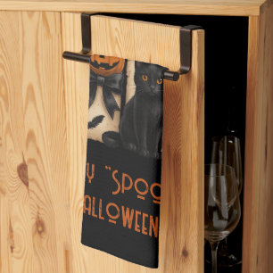 Happy "Spooky" Halloween Ghost Black Cat Kitchen Towel