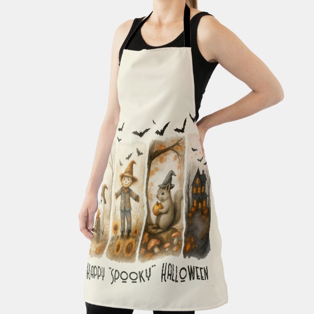 Happy "Spooky" Halloween Scarecrow Squirrel House Apron (Insitu)