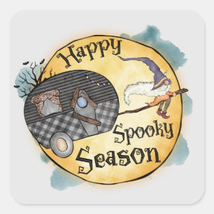 Happy Spooky Season Halloween Camping Square Sticker