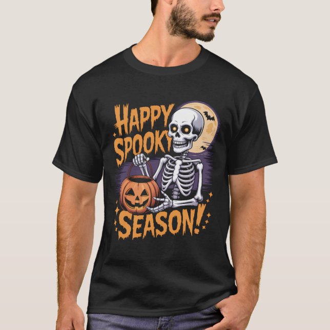 Happy Spooky Season Skeleton Art T-Shirt (Front)