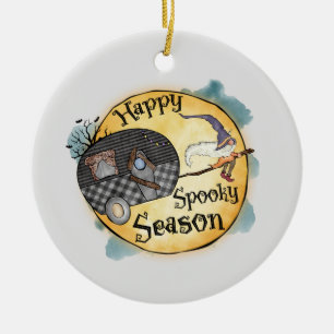 Happy Spooky Season Witch Camper Van Ceramic Ornament