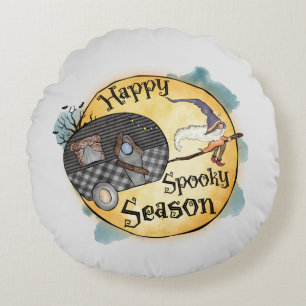 Happy Spooky Season Witch Camper Van Round Pillow