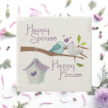 Happy Spouse Happy House Cartoon Love Birds Stone Coaster<br><div class="desc">Cute cartoon drawing of two love birds kissing and snuggling on a tree branch, with their happy home bird house on the branch below, in pastel blue, green, grey, and lavender. You've heard "happy wife, happy life"; It's also worth spreading the news that a happy spouse means you probably have...</div>