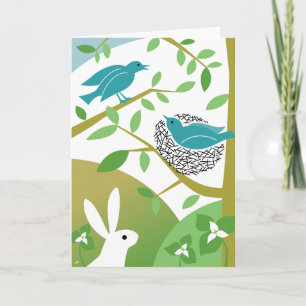 Happy Spring Birds & Bunny Greeting Card