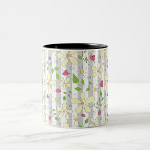 Happy spring chamomile daisy floral design Two-Tone coffee mug