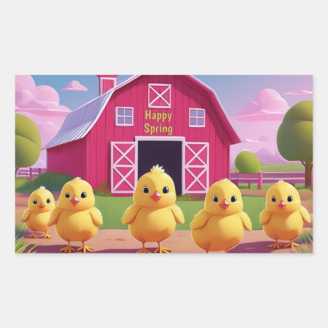 Happy Spring Chicks in Barnyard Sticker (Front)