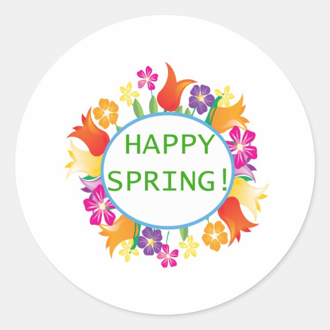 Happy Spring Classic Round Sticker (Front)