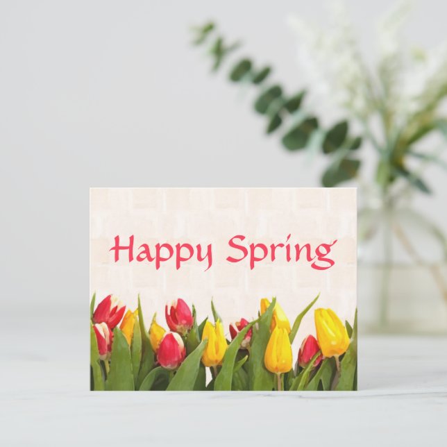 Happy Spring Colourful Tulips Postcard (Standing Front)