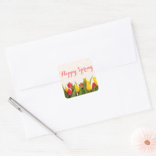 Happy Spring Colourful Tulips Square Sticker