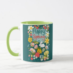 Happy Spring Easter egg hunt flower field Mug