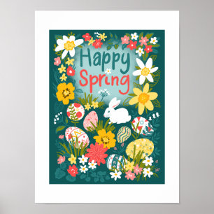 Happy Spring Easter egg hunt flower field  Poster