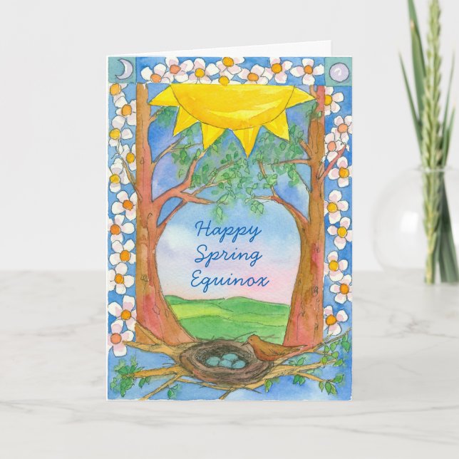 Happy Spring Equinox Robin Birds Nest Sunshine Card (Front)