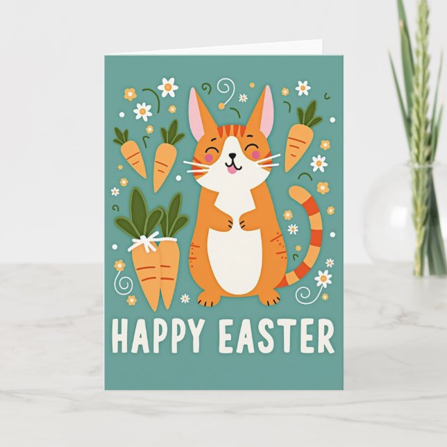 Happy Spring Feline Easter Card (Front)