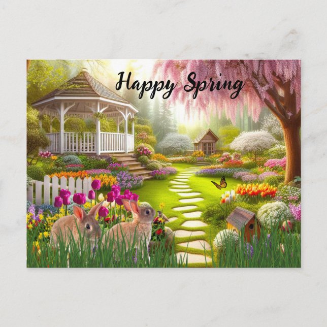 Happy Spring Flower Garden Landscape  Holiday Postcard (Front)