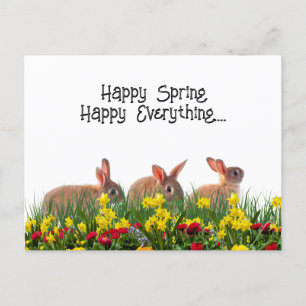 Happy Spring Flowers and Rabbits Postcard