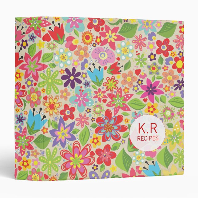 Happy Spring Flowers Pattern Recipe Binder (Front/Spine)