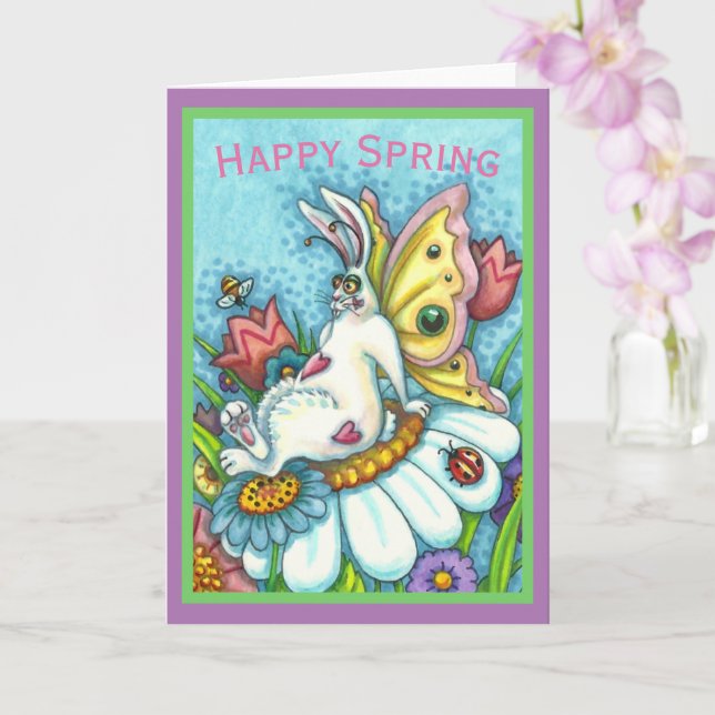 HAPPY SPRING FLUTTERBUN RABBIT, FUNNY BUNNY Blank Card (Orchid)