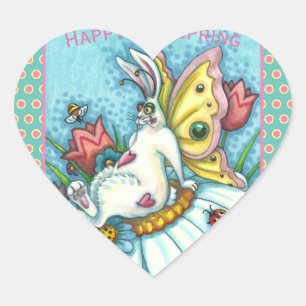 HAPPY SPRING FLUTTERBUN RABBIT, FUNNY BUNNY FAIRY HEART STICKER