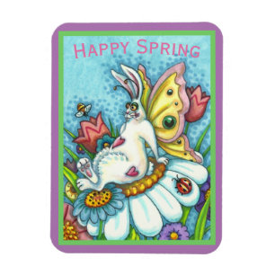 HAPPY SPRING FLUTTERBUN RABBIT, FUNNY BUNNY FAIRY MAGNET