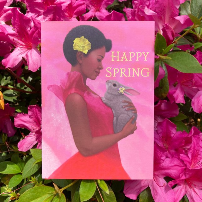 "Happy Spring Lady with Rabbit." Greeting Card (Creator Uploaded)