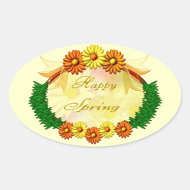 Happy Spring Oval Sticker (Front)