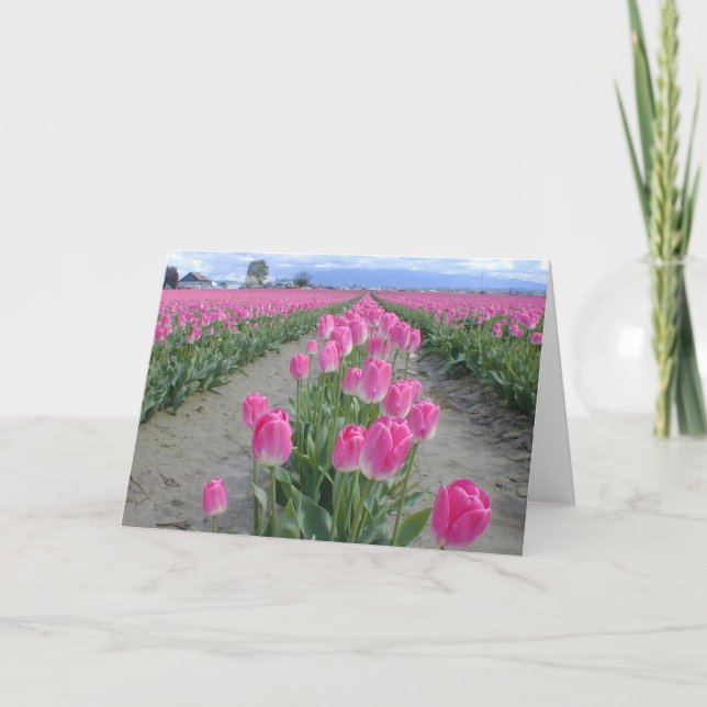 Happy Spring Pink Tulips Card (Front)