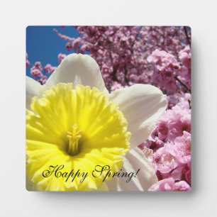 Happy Spring! plaque signs Daffodil Flowers Floral
