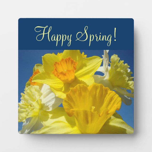 Happy Spring! plaques Yellow Daffodils Blue Sky (Front)