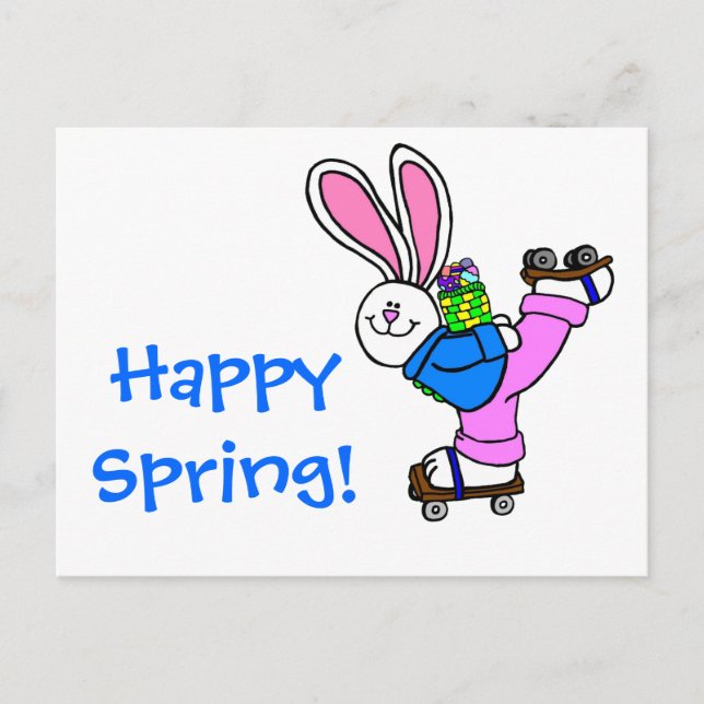 Happy Spring Roller Skating Easter Bunny Holiday Postcard (Front)