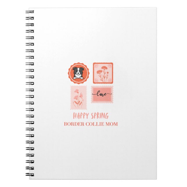 Happy Spring Stamp Border Collie Notebook (Front)