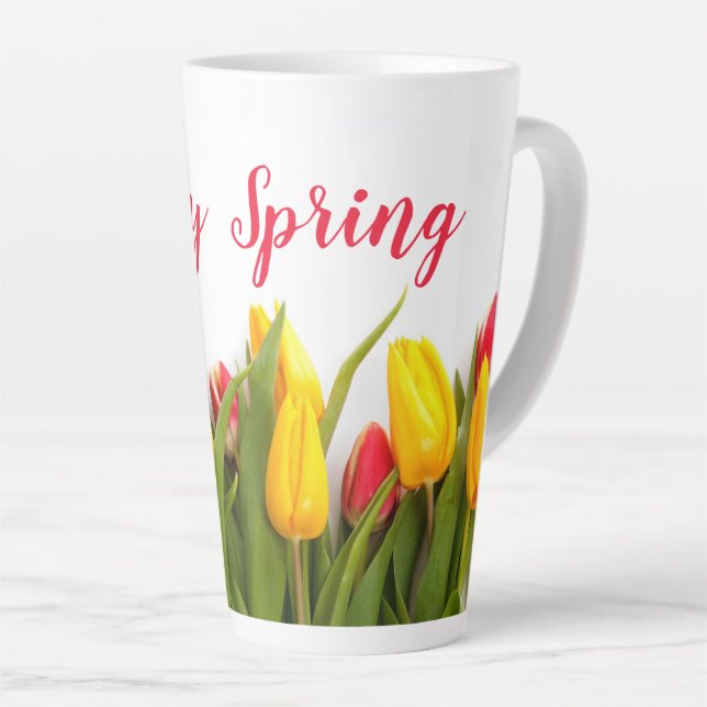 Happy Spring Tulip Flowers Seasonal  Latte Mug (Right Angle)