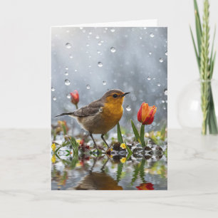 Happy Spring Vernal Equinox Cute Bird and Tulip Card