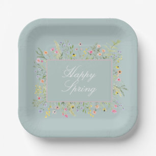 Happy Spring Watercolor Wildflower  Paper Plate