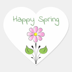 Happy Spring with Pink Flower Cute Heart Sticker