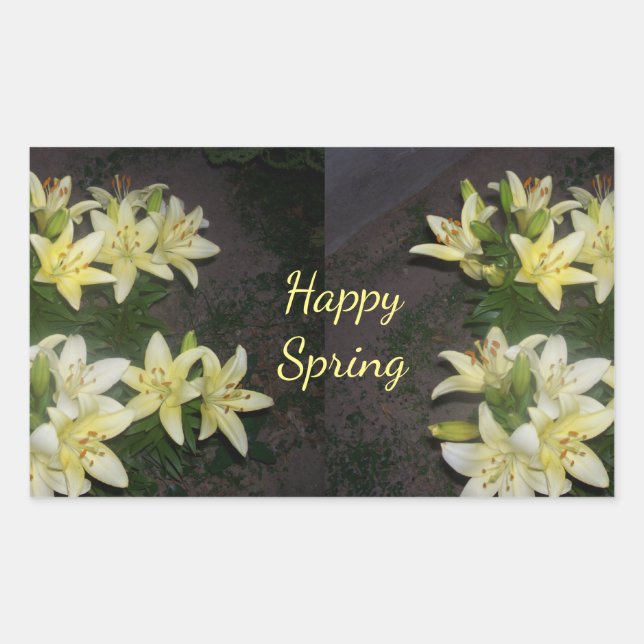 Happy Spring Yellow Lilies on Dark Background Sticker (Front)