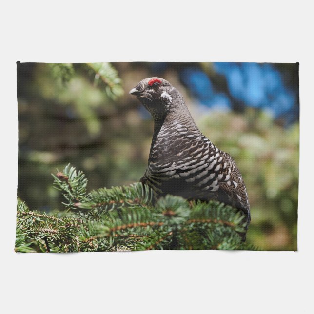 Happy Spruce Grouse Kitchen Towel (Horizontal)